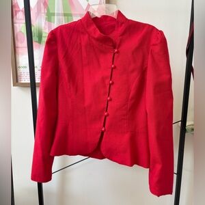 Mandarin Collar Red Orange Asymmetrical Button Top
